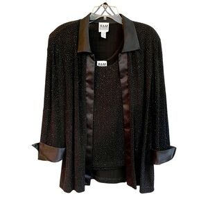 R&M RICHARDS, VINTAGE, BLACK EVENING JACKET WITH MATCHING TANK. SIZE 16